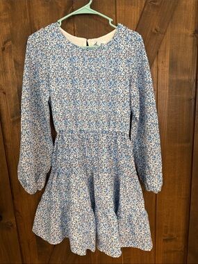 Draper James Blue Floral Long-Sleeve Casual Dress
